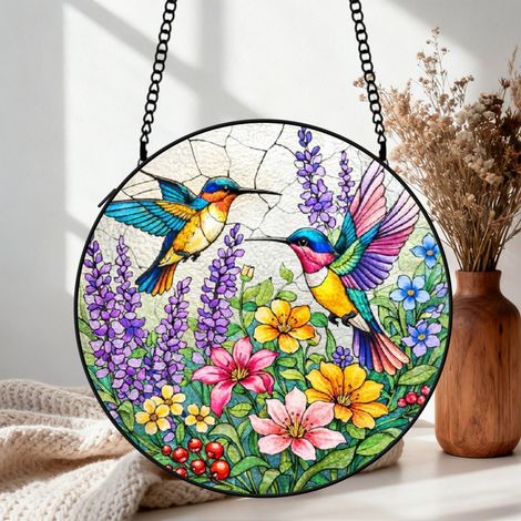Attrape-soleil vitrail colibri 30 cm décoration suspendue fenêtre cadeau anniversaire (1/5)