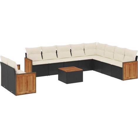 vidaXL Set Divani da Giardino 11 pz con Cuscini in Polyrattan Nero (1/5)