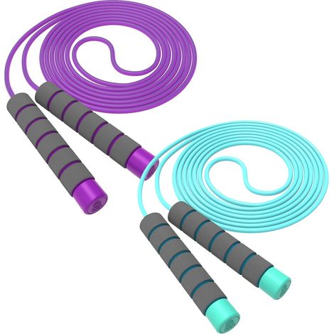 KOWOLL Cordes à sauter pour enfants, lot de 2 cordes à sauter réglables, poignées confortables en mousse, cordes à sauter anti-nœuds pour filles et garçons (1/5)
