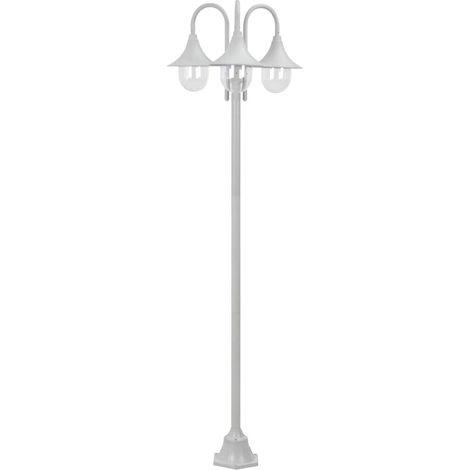 vidaXL Garden Post Light E27 220 cm Aluminium 3-Lantern White