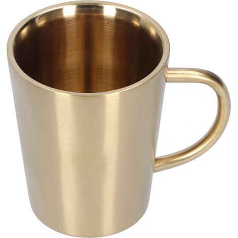 Mug à bière en acier inoxydable 304 de 340 ml, tasse à café isotherme double paroi avec poignée dorée (1/5)