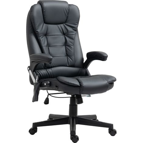Ergonomischer Massage-Bürostuhl mit Heizfunktion, Liege- und Neigefunktion, höhenverstellbar, 360° drehbar, schwarzes Kunstleder