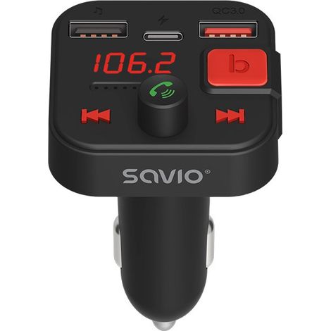 SAVIO FM transmitter, Bluetooth 5.3, QC 3.0 charger, LED display, Bass Boost, TR-15, black (1/5)