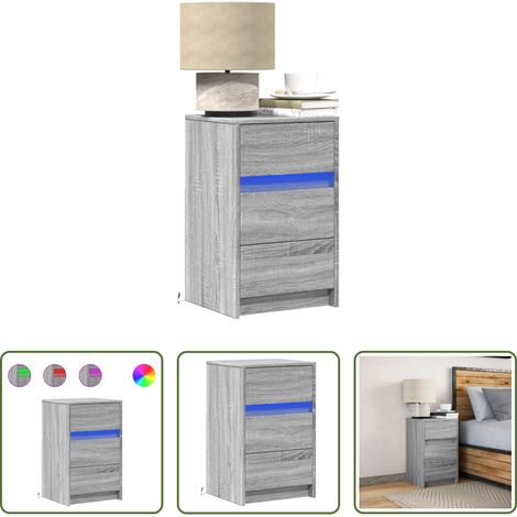 vidaXL Holzwerkstoff - Nachttisch mit LED-Leuchten Grau Sonoma Holzwerkstoff (1/5)