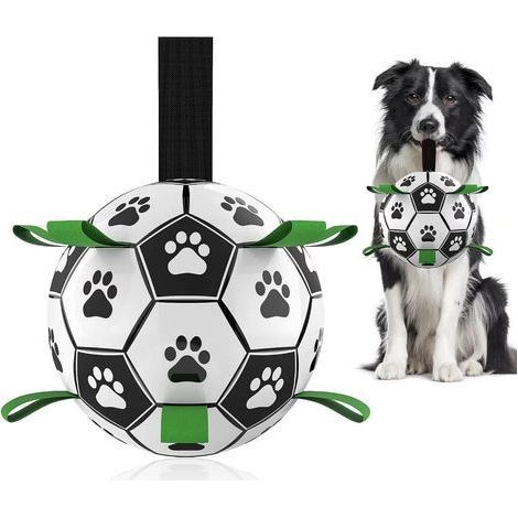 Jouet de football pour chien avec sangles. jouet interactif pour tirer à la corde avec goupille pneumatique. balle durable pour chiens de petite et moyenne taille (15 cm) (1/5)
