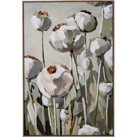 Poppy Heads Hand Painted Canvas in Frame - Wood - L3 x W80 x H120 cm - Multi-Coloured