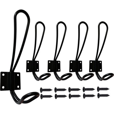 Murale Patere Porte Manteau Noir, 5 Pièces Muraux Crochets et Patères pour la Maison Retro Metal Crochet Lourd avec Vis pour Entrée Salle de Bain Toilette Cuisine Meuble (1/5)