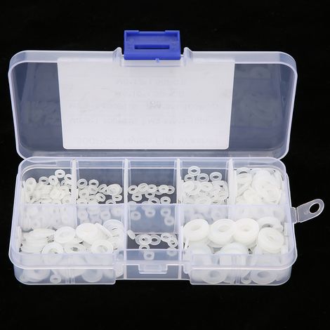 Kit de 500 rondelles plates en nylon M2-M6 avec boîte (blanches) (1/5)