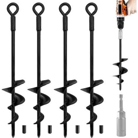Kit d'ancrage au Sol 4 pièces pour Trampoline, Ancrage Piquet de Fixation, Tentes, Auvents, Abris, Abri Jardin - (1/5)