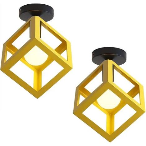 U-Do 2Pcs Plafonnier en Métal Jaune Lampe de Plafonde Carré design Vintage décoration Couloir Salon Cuisine (1/4)