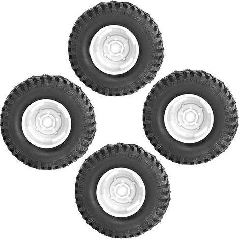 Vier ferngesteuerte Räder und Reifen, aus 1,9 Zoll Gummi-Kunststoff, 100 mm Durchmesser, universeller ferngesteuerter Reifensatz, geeignet für Kettenfahrzeuge, weiß. (1/4)