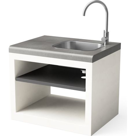 TUOZI - Módulo Stand KITAWAY con LAVABO Y GRIFO INOX para Barbacoa de Obra Prefabricada (Blanco, Gris - 84 x 63 x 63 cm) - Uso en Exteriores (1/2)