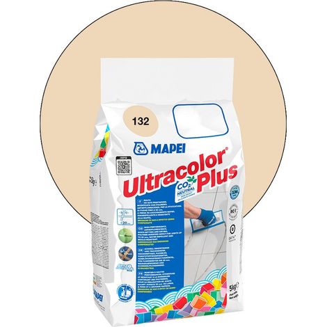 Mapei – Joint de carrelage ULTRACOLOR PLUS 132 beige 5 kg – Mortier hydrofuge et résistant aux moisissures – Pour joints jusqu'à 20 mm