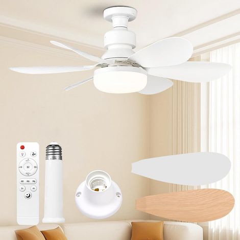 Ventilateur de plafond avec lumière et télécommande 52CM 30W, avec douille E27, petit modèle pour chambre, cuisine et salle de bain (blanc) (1/5)