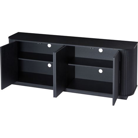 Buffet et Enfilade avec 4 Portes sans Poignées, Motif Ondulé, en MDF, Noir, 162.5×38×61 cm