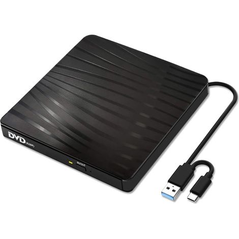 Lecteur CD/DVD externe, graveur CD USB 3.0 Type-C, lecteur CD/DVD/+/-RW portable, lecteur DVD, graveur ROM, ordinateur portable/PC (1/5)