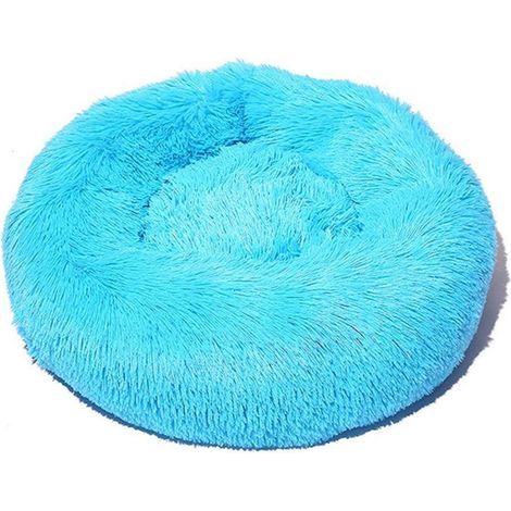 Flauschiges Hundebett Katzenbett Donut rund aus Plüsch, beruhigend, waschbar, 60cm blau