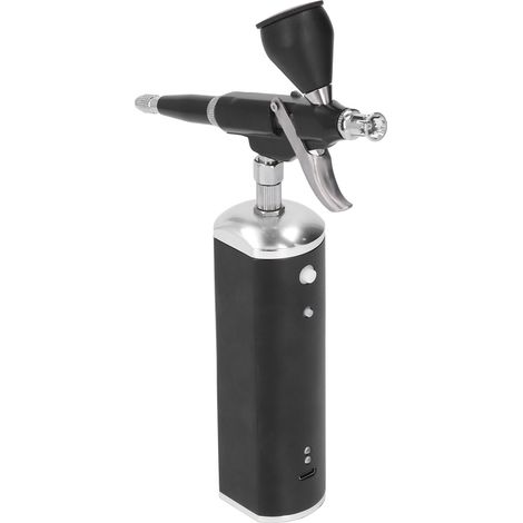 Kit Aérographe Rechargeable 30Psi Noir avec Compresseur Pipette Godet de Peinture Cache-Buse pour Maquillage (1/5)