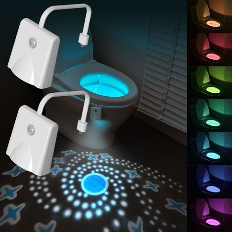 Set de 2 veilleuses WC, changement de couleur, détecteur de mouvement, Spot LED, rechargeable, idéal pour apprendre à nettoyer, gadgets cool, décoration de salle de bain (1/5)