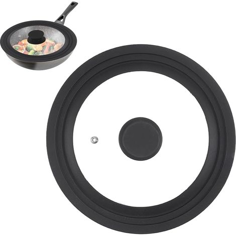 Couvercle Universel pour 28cm / 30cm / 32cm Diamètre, Couvercles Verre Résistant Chaleur avec Bord Silicone Gradué & Trou Vapeur, Couvercle Cuisine Universels pour Casseroles, Poêles (Noir) (1/5)