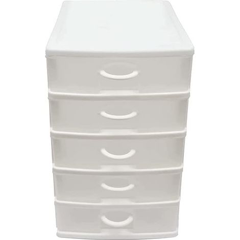 Cassettiera portaoggetti in Plastica con 5 cassetti e struttura a torre - Misura 16x22x25cm - 5 cassetti salvaspazio con maniglia Organizer da ufficio (1/4)
