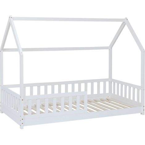 Lit cabane pour enfant en bois coloris blanc - Longueur 195 x Profondeur 98 x Hauteur 145,5 cm (1/5)