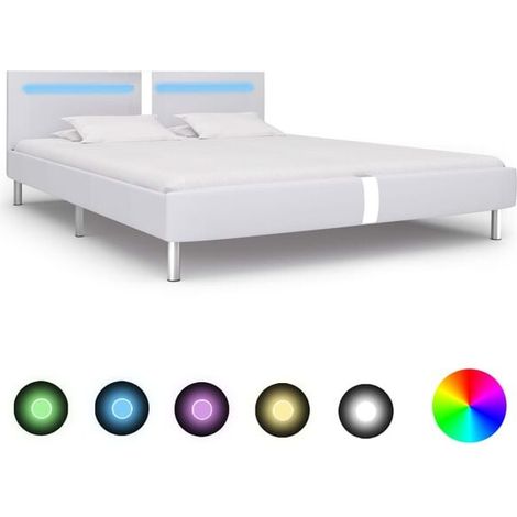 Cadre de lit avec éclairage LED, matelas non inclus, blanc, 180 x 200 cm (1/5)