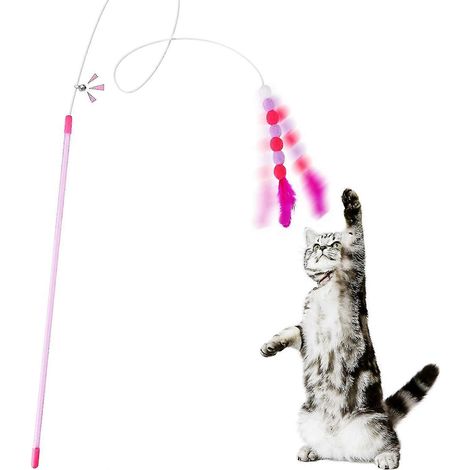 Jouet à plumes pour chat, baguette douce avec clochette et pompon, et baguette interactive - Jouet d'entraînement pour chat d'intérieur (1/5)