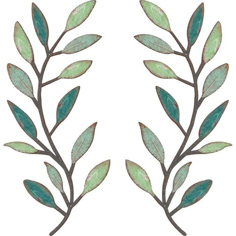 Lot de 2 branches d'olivier en métal pour décoration murale, salon, couloir, extérieur (couleurs vives)