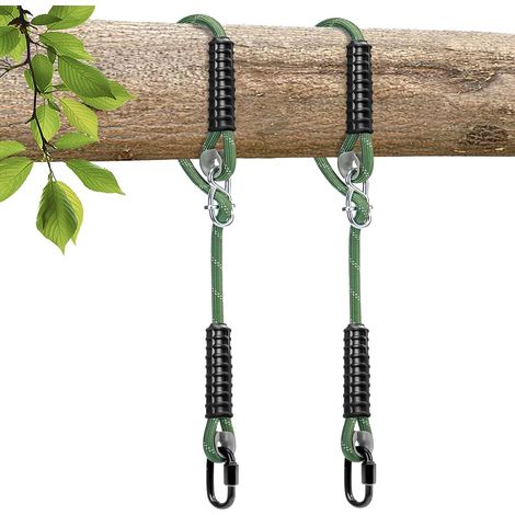 Lot de 2 cordes robustes pour balancelle d'arbre, sangles de suspension, réglables et extensibles, pour balançoires extérieures, hamac, aire de jeux, 2,2 m (221 cm) - Vert (1/5)