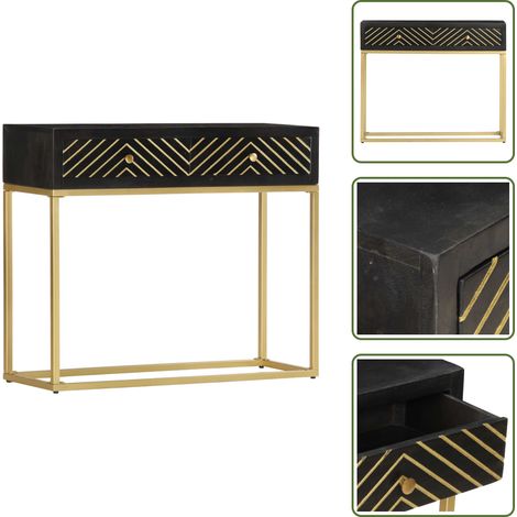 Mesa de acero - vidaXL Mesa consola madera maciza de mango negro y dorado 90x30x75cm - Almacenamiento