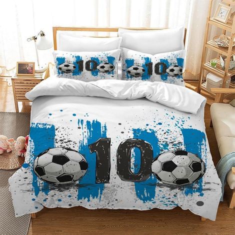 Parure de lit 3D Football 135x200cm Microfibre avec 2 taies d'oreiller 50x75cm