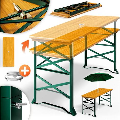 Table haute pliante en bois massif 170x50x75/105 cm – Structure métal laqué – Trou parasol Ø 6 cm – Usage intérieur et extérieur (1/5)