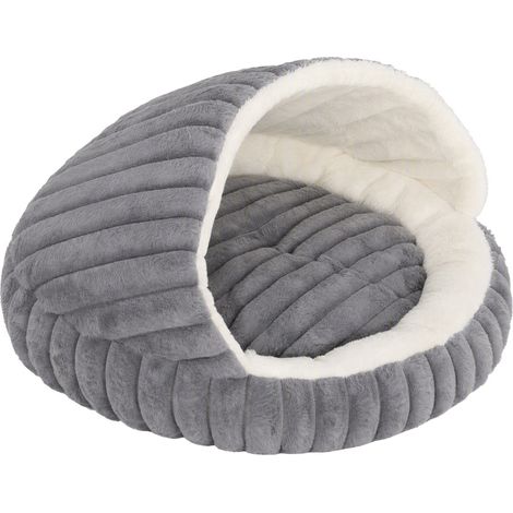 Niche pour chat semi-ouverte en peluche, coussin amovible, fond antidérapant, grise OKMYHOME (1/5)