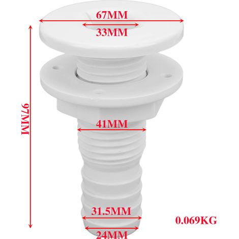 Marine white plastic drain outlet, ABS bilge outlet, marine and yacht accessories - 1-1/4 inch (32mm) - plastic (1/4)