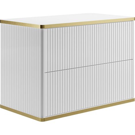 Mobile sotto lavabo sospeso scanalato profilo Dorato Bianco L80 cm - KELIZA