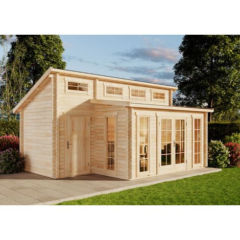 Alpholz Gartenhaus Lausitz mit Anbau Gartenhaus aus Holz, Holzhaus mit 40 mm Wandstärke, Blockbohlenhaus mit Montagematerial (1/3)