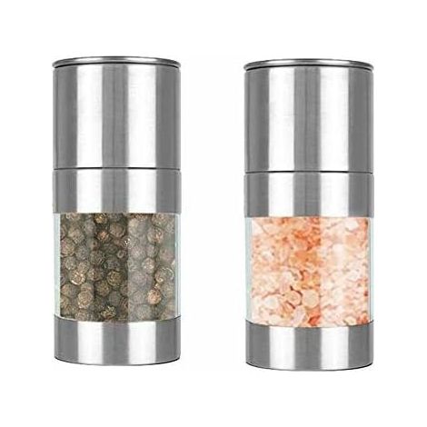Molinillo de sal y pimienta manual, molinillo de sal y pimienta, molinillo de especias de acero inoxidable, tamaño de grano ajustable (plata, 2 piezas) (1/5)