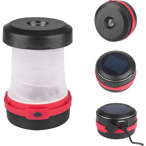 Mini lampada da campeggio di emergenza ad energia solare, pieghevole e telescopica, alimentata tramite USB e solare, lampada da campeggio a LED, 180 lumen, 85 x 53 mm, estensibile. (1/5)