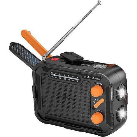 Radio solaire d'urgence 5000 mAh à manivelle avec radio FM, AM, WB, radio météo NOAA, lampe torche de lecture LED et chargeur de batterie externe. (1/5)