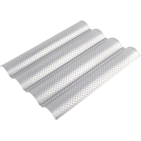 Moule à baguettes perforé épais à plusieurs fentes, grille à pain antiadhésive, moule à baguettes ondulé, moule à gâteau argenté à quatre fentes (1/5)