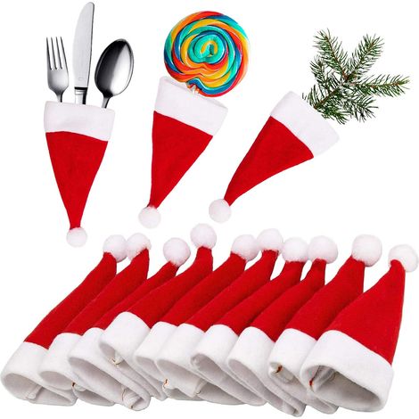 Mini chapeaux de Noël, porte-couverts, porte-bouteilles, décorations de bouteilles de vin (1/5)