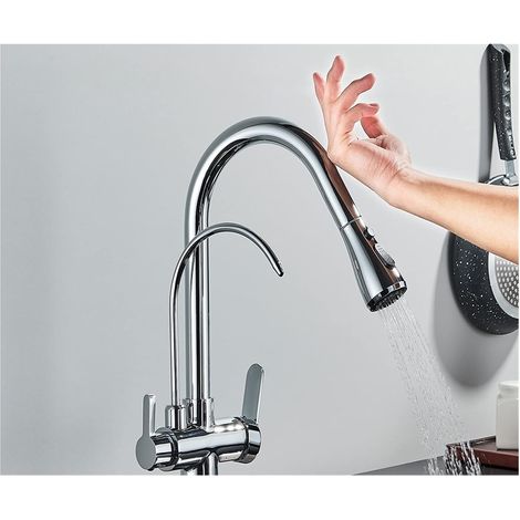 Robinet de Cuisine remplisseur de Pot Capteur Tactile Filtre Eau Robinet de Cuisine en Laiton Antique Mettre pulvérisateur mitigeur avec Grue à Eau Pure pivotante (Color : 1 UK, Size : T) (1/5)