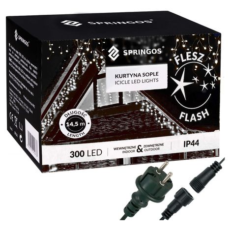 Tenda luminosa 300 led girlanda, luci esterne fiocchi bianco freddo + flash. (1/5)