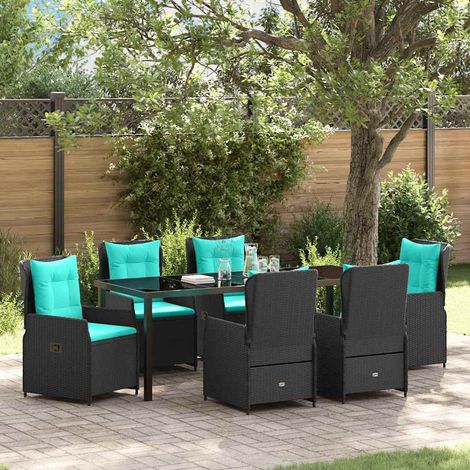 Garten Essgruppe 7 pcs Schwarz Poly Rattan