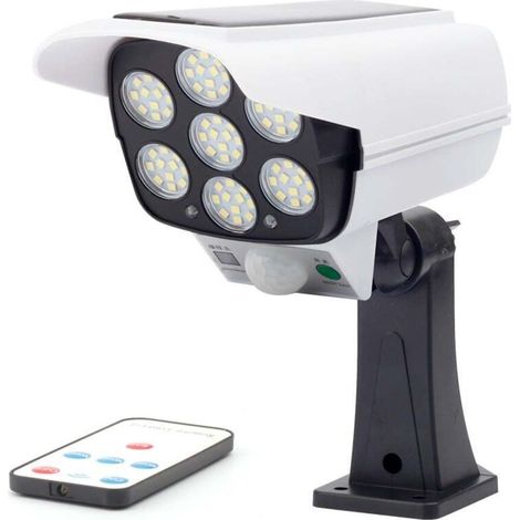 Lampes solaires à 77 LED avec détecteur de mouvement et fausse caméra, éclairage de sécurité extérieur pour jardin PIR, télécommande et étanche (1/5)
