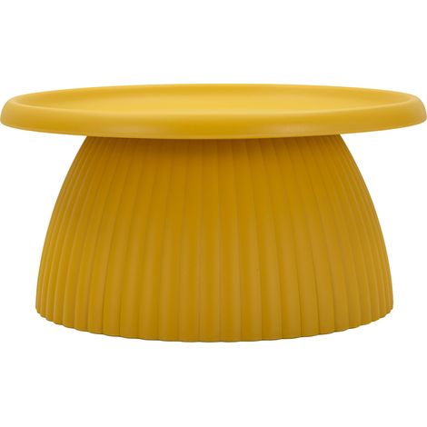 Kampot Couchtisch, Geeignet für Innen/Außen, Runde Form, Gelbe Tischplatte, 71x35x71h cm Senfgelb