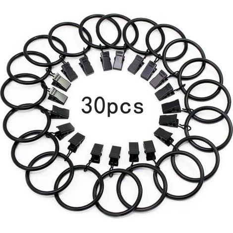 30 Stück Metall-Gardinenhaken, robuste, rostfreie Clips, für Gardinenstangen, 32 mm Innendurchmesser, Schwarz (1/4)