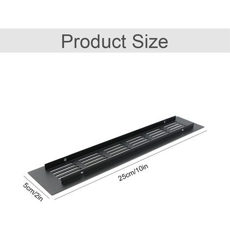 jingming Lot de 2 grilles d'aération de porte rectangulaires en aluminium - 250 x 50 mm - Protection contre les insectes pour camping-car, penderie, cuisine, etc. - Noir (1/4)