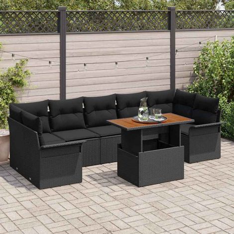 Conjunto de sofá de jardín 8 pcs Negro Poliratán vidaXL (1/5)